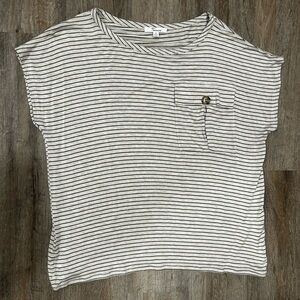 89th & Madison Women’s Green and Gray Striped Short Sleeve Top Size M